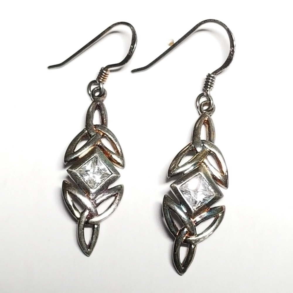 Celtic earrings Sterling Silver clear gem 925 triqueta trinity knot